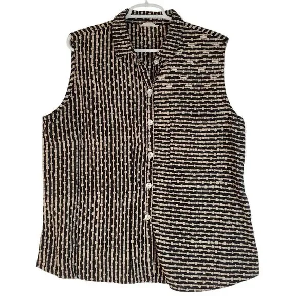 Marketplace Handwork of India Button-up Cotton Printed Shirt Blouse Black Tan 1W - Picture 12 of 12